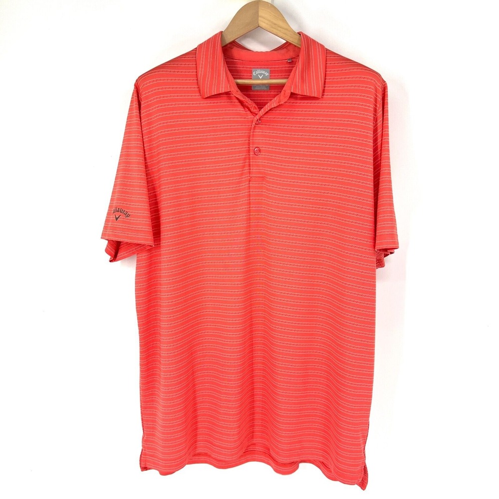 Callaway Fine Line Ventilated Stripe SS Golf Polo Shirt Mens Size XL Salmon Pink
